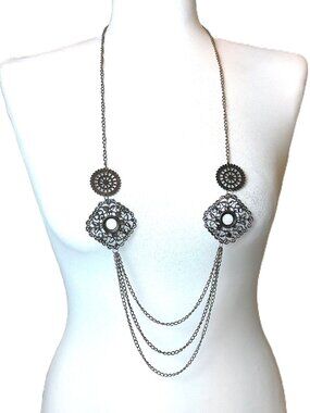 Filigree Multi-Strand Statement Necklace 37" Long NWT